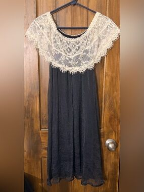 Altar’d State Off-Shoulder Black Dress with Ivory Lace Overlay